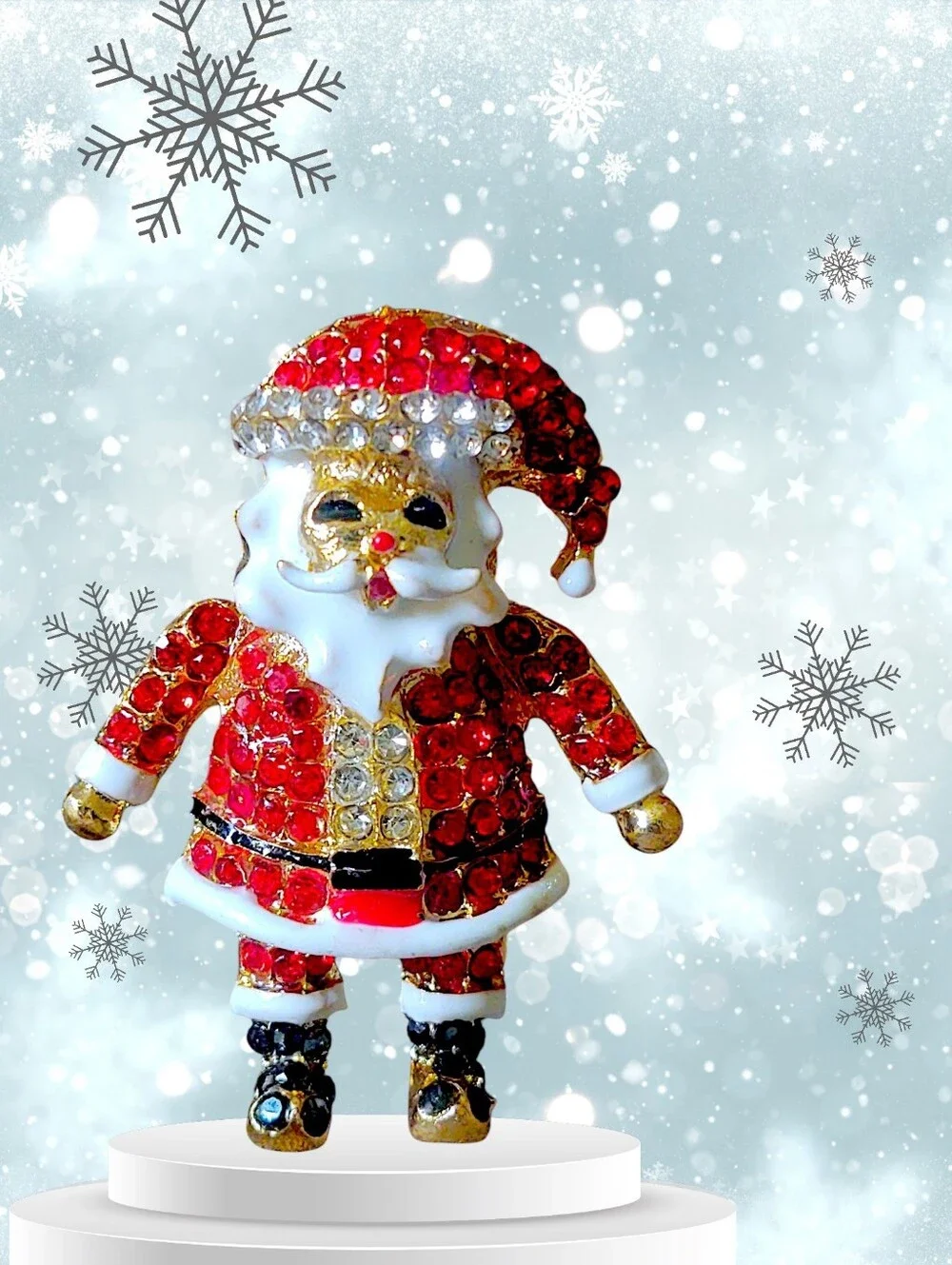 Sparkling Red Santa Brooch